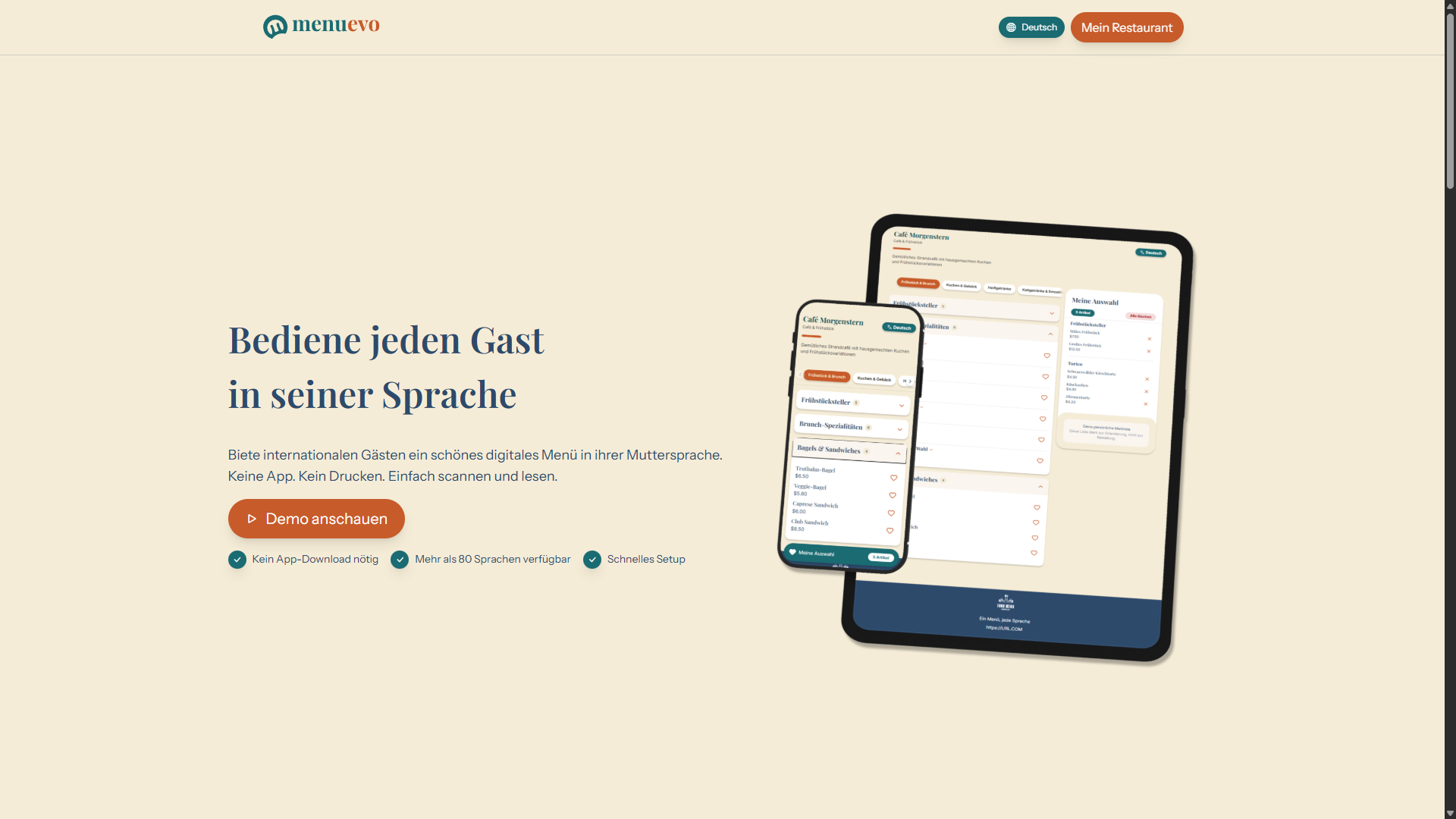 MenuEvo Homepage