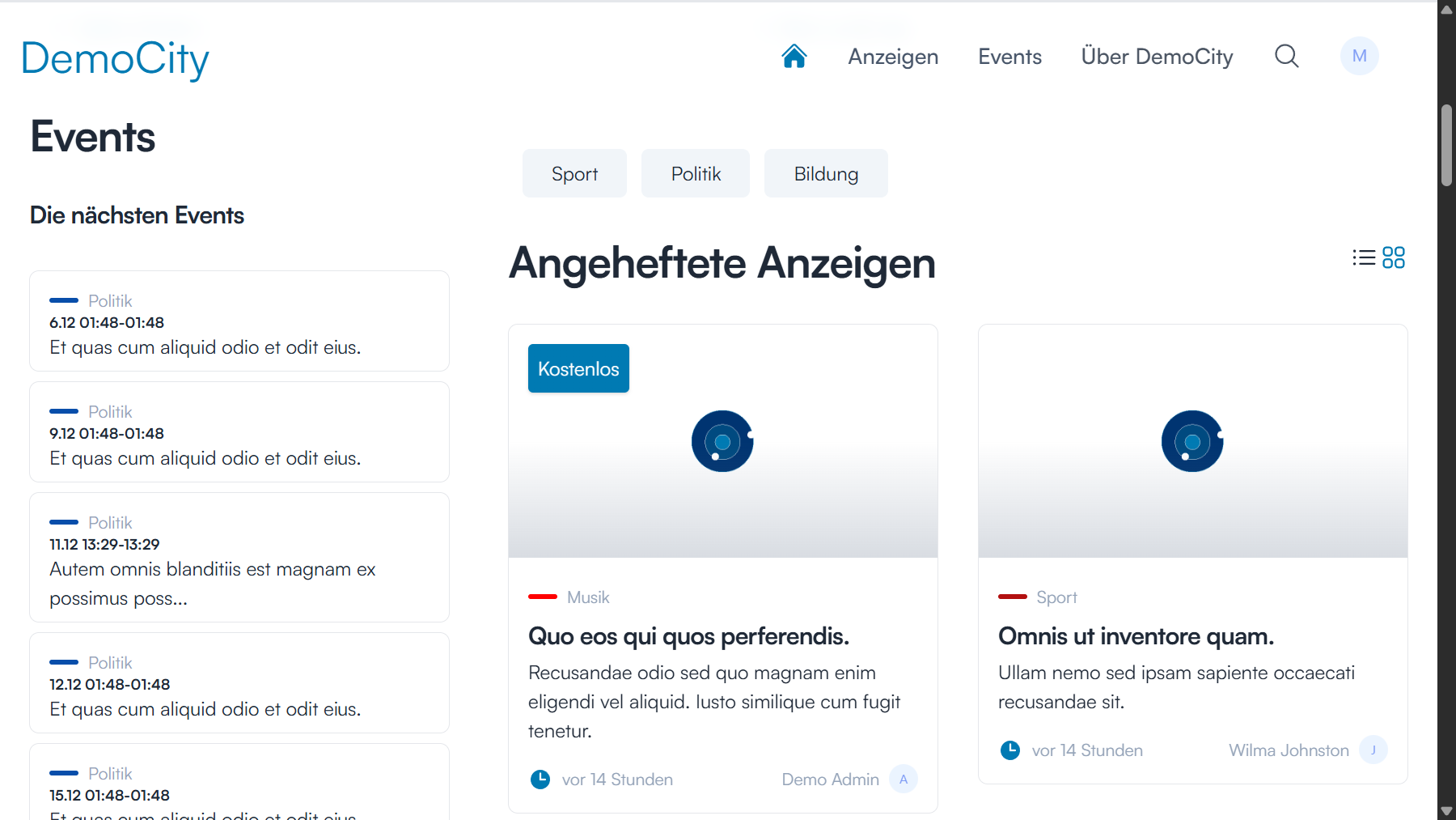 Startseite mit neuen Anzeigen